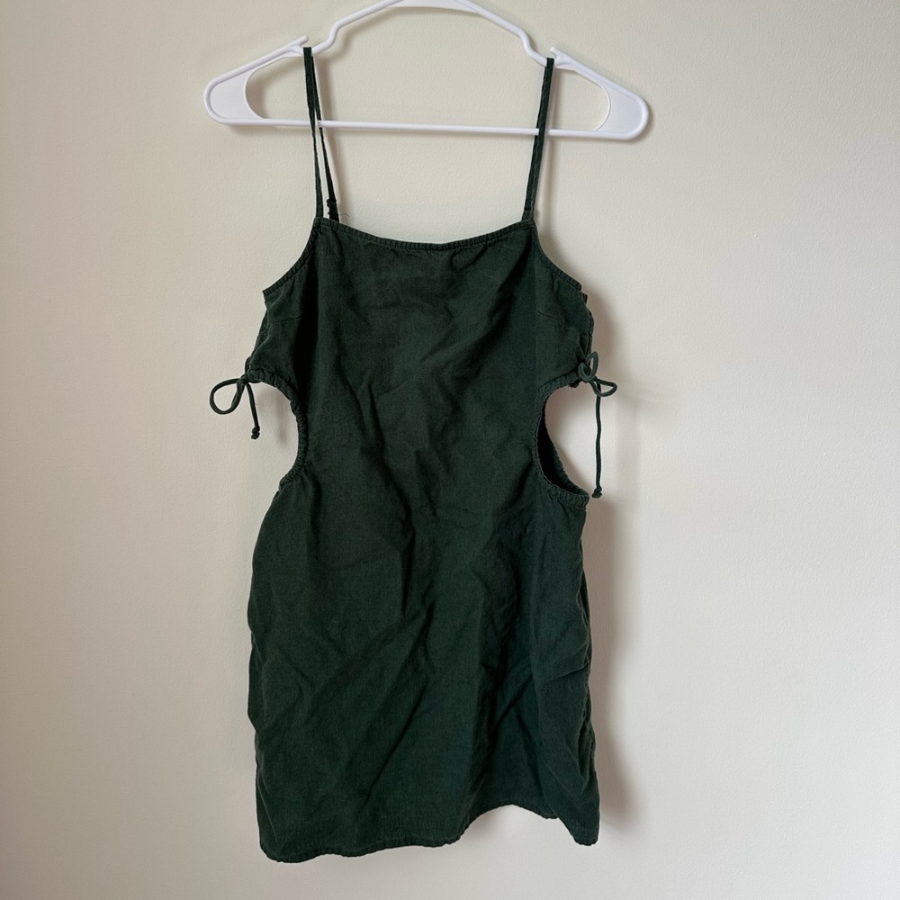Aerie Green Linen Mini Dress with Side Cutouts | Size Small